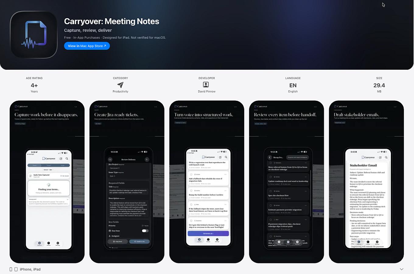 Carryover: Meeting notes screenshot 1
