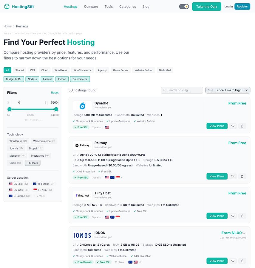 HostingSift screenshot 1