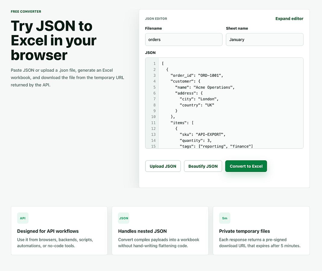 JSON to Excel screenshot 1