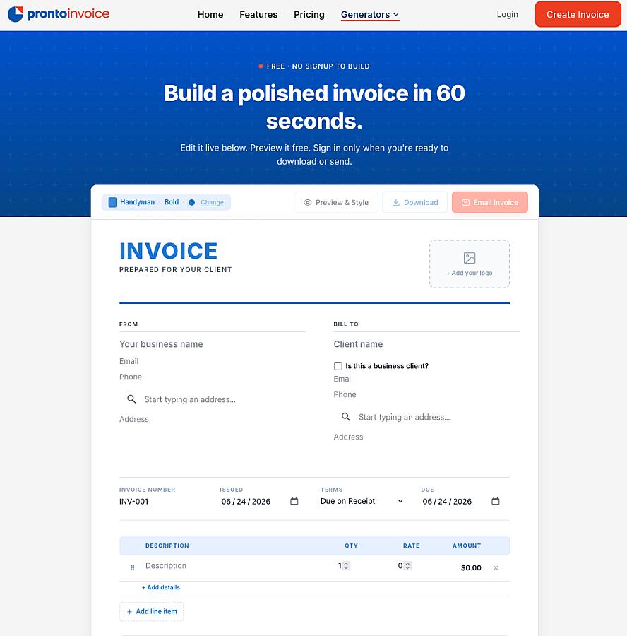 Pronto Invoice screenshot 1